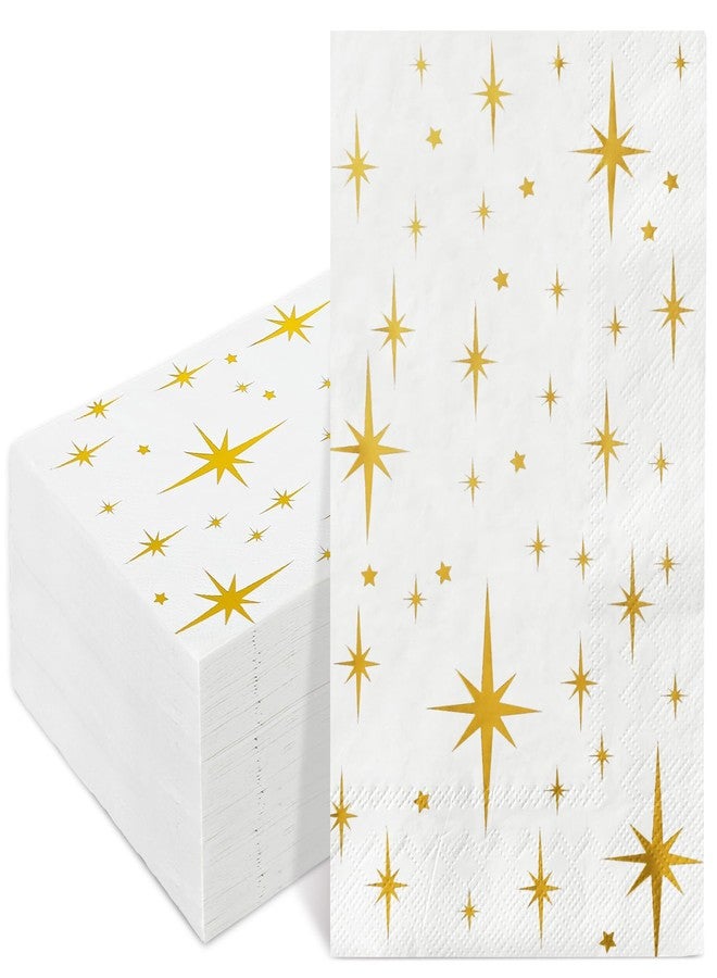 JarThenaAMCS مناديل ضيوف JarThenaAMCS، 100 قطعة، مزينة بنجوم ذهبية لامعة، للاستخدام مرة واحدة، بنقشة نجوم براقة، مثالية لتزيين طاولات الحمامات، وحفلات أعياد الميلاد، وحفلات الزفاف. - Image 1